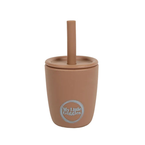 My Little Giggles Silicone Mini Drinking Cup & Straw - Clay