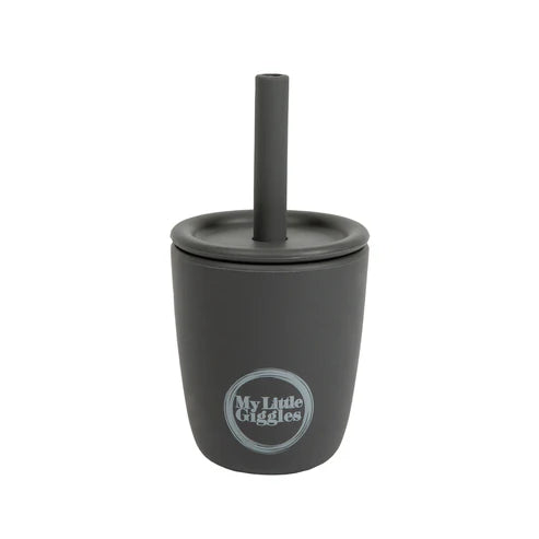 My Little Giggles Silicone Mini Drinking Cup & Straw - Dark Grey