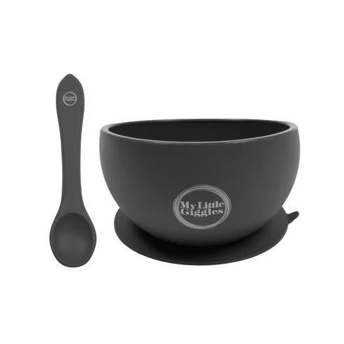 My Little Giggles Silicone Bowl & Spoon Set - Dark Grey