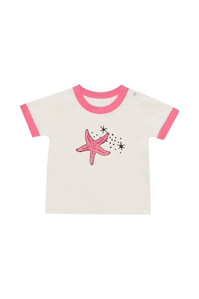 Bonds Ringer Tee - Starry Seaside White/Pink