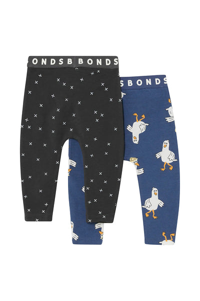 Bonds Roomies 2 Pack Legging - Guss The Seagull Navy/Black Star