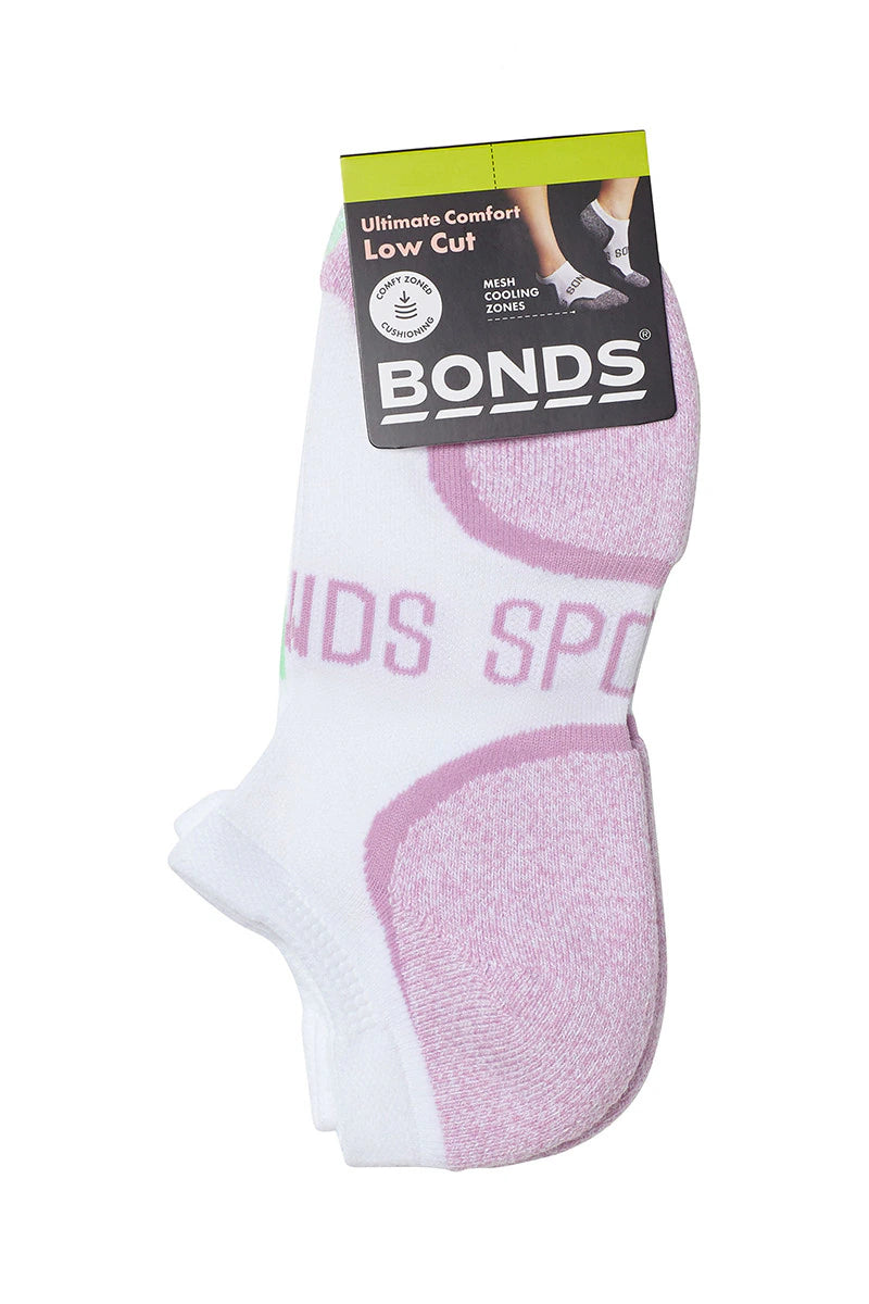 Bonds Womens Ultimate Comfort Low Cut Socks 2 Pack - White/ Avatar/ Lilac Glaze