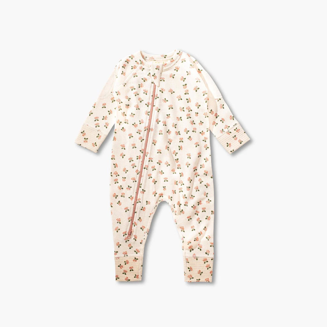 Sapling Child Organic Winter Boquet Waffle Zip Romper