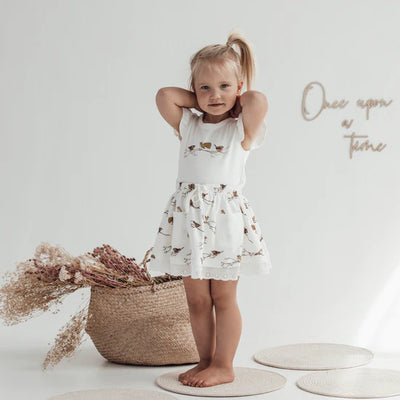 Aster & Oak Organic Bird Lace Pocket Skirt - Snow White