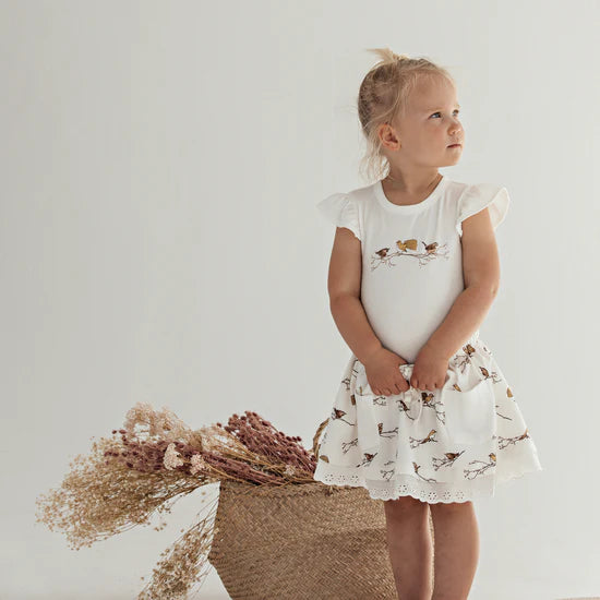 Aster & Oak Organic Bird Lace Pocket Skirt - Snow White