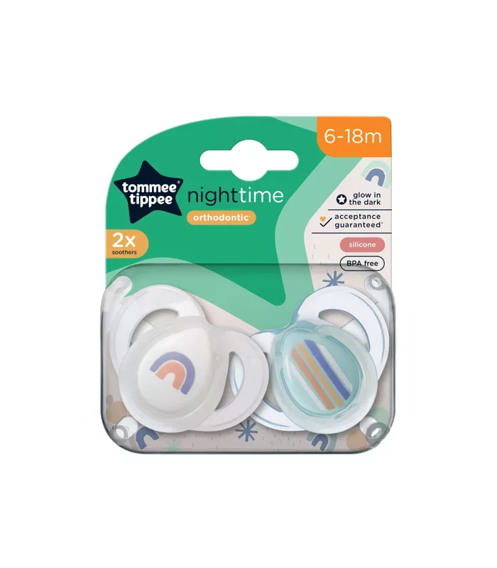 Tommee Tippee Closer To Nature Night Time Soothers 6-18 Months 2 Pack - Rainbow Pack