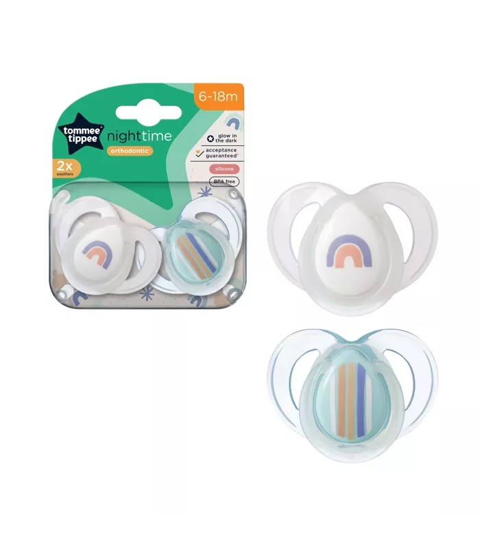 Tommee Tippee Closer To Nature Night Time Soothers 6-18 Months 2 Pack - Rainbow Pack