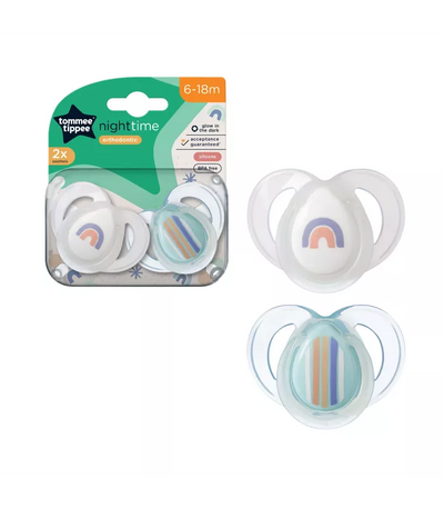 Tommee Tippee Closer To Nature Night Time Soothers 6-18 Months 2 Pack - Rainbow Pack