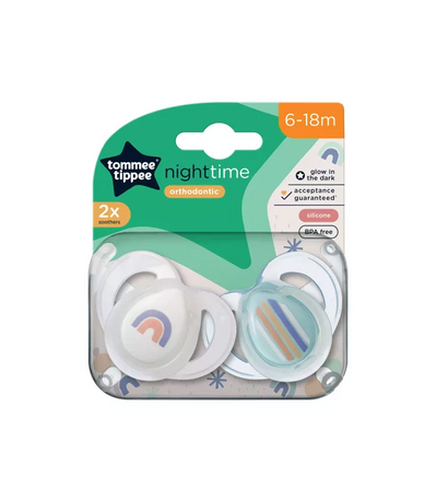 Tommee Tippee Closer To Nature Night Time Soothers 6-18 Months 2 Pack - Rainbow Pack