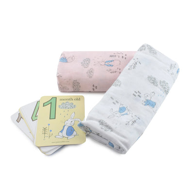 Bubba Blue Peter Rabbit 'Cloud' 2 Pack Muslin Wraps & Milestone Cards Set - Pink