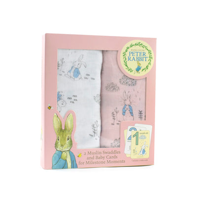 Bubba Blue Peter Rabbit 'Cloud' 2 Pack Muslin Wraps & Milestone Cards Set - Pink