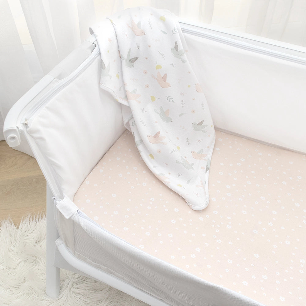 Living Textiles 2 Pack Jersey Co-Sleeper/Cradle Fitted Sheets - Ava/Blush Floral