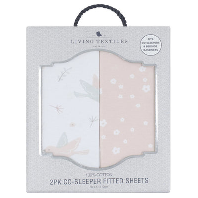 Living Textiles 2 Pack Jersey Co-Sleeper/Cradle Fitted Sheets - Ava/Blush Floral