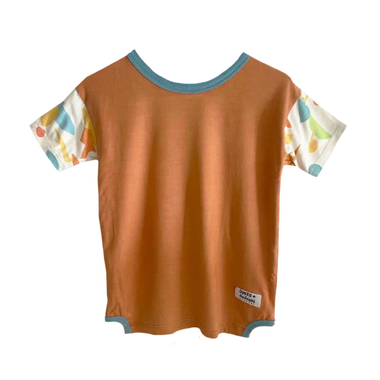 Duke & Duchesses Bobby Spliced Jersey Tee - Rust With Print Sleeves