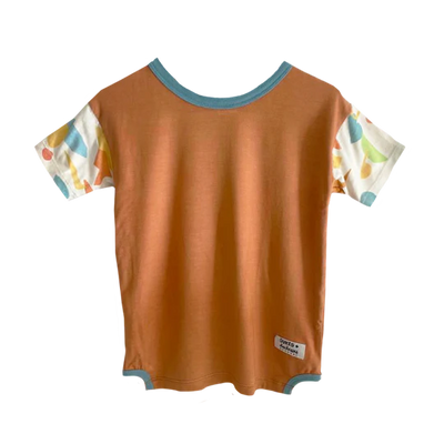 Duke & Duchesses Bobby Spliced Jersey Tee - Rust With Print Sleeves