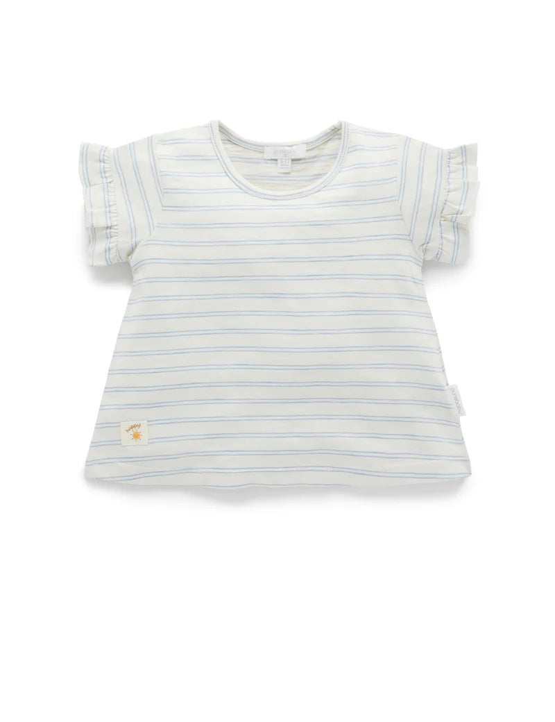 Purebaby Basic Ruffle Tee - Chambray Stripe