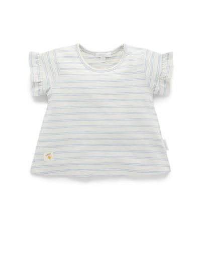 Purebaby Basic Ruffle Tee - Chambray Stripe