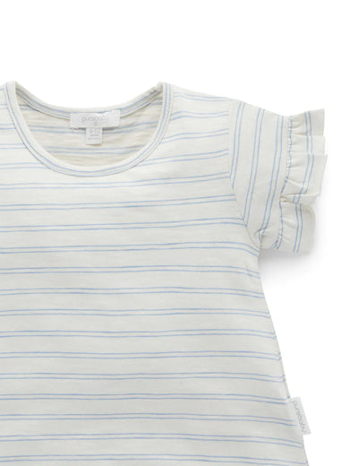 Purebaby Basic Ruffle Tee - Chambray Stripe