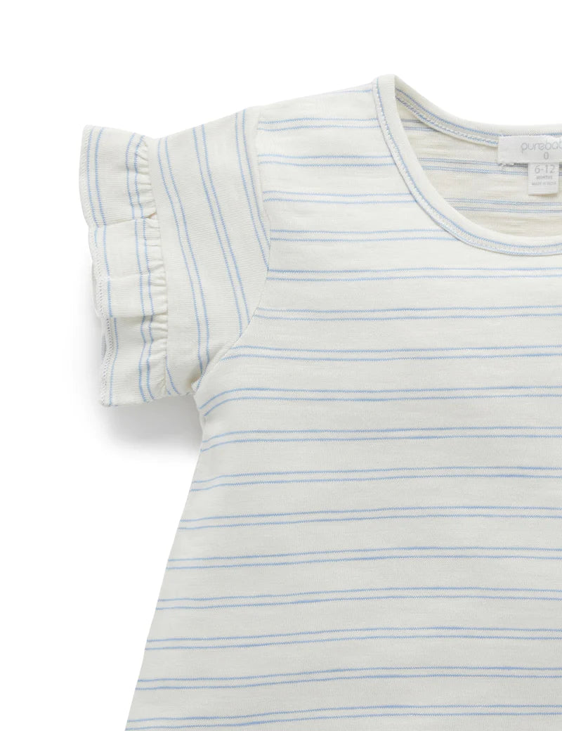 Purebaby Basic Ruffle Tee - Chambray Stripe